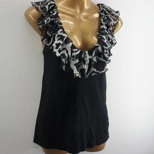 white house black market ruffle v-neck sweater tank top size M